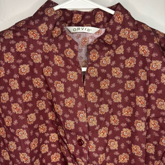 ORVIS Collarless Button Up Blouse Women's 8 Long Sleeve Round Hem - Picture 1 of 5